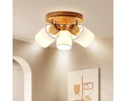 Plafondlamp, plafondspot, 3-lichts, houten - ronde plafondlamp, plafondspot, woonkamer, vintage, E14, draaibare lamp, plafond-/wandspot, MAX 30W, voor slaapkamer, keuken, hal, lampen niet inbegrepen
