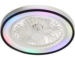 Plafondlamp - Plafondventilator - ventilator lamp - Plafond ventilator met verlichting - 19 im - Met 6-traps afstandsbediening, superstille DC-motor, RGB- en 3-kleurenverlichting, dimbaar – ideaal voor slaapkamers - Wit