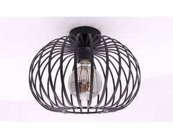Plafondlamp Ribby - mat zwart metaal - 1xE27 - ø30cm - open structuur