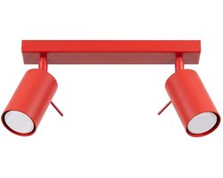 Plafondlamp RING 2 met 2 verstelbare spots - Sollux Lighting - IP20 - Rood staal behuizing - 30 x 6 x 16 cm - 2 x GU10 LED, exclusief lichtbron - 2 x 10 W - Moderne plafondlamp voor woonkamer, slaapkamer en eetkamer