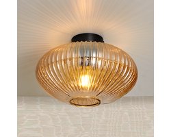 Plafondlamp Rond Amberglas -Ribbel - Hal - Woonkamer - Slaapkamer- Gang