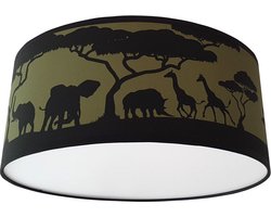 Plafondlamp safari silhouet donker groen-  Kinderkamer plafondlamp - Plafondlamp safari silhouet - Lamp voor aan het plafond - Dieren plafondlamp | Diameter 35cm x 15cm hoog | E27 fitting maximaal 40 watt | Excl. Lichtbron