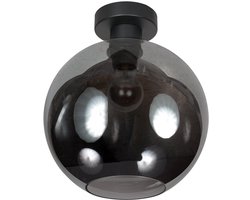 Plafondlamp Sferio 4376ZW Ø30 cm van Mexlite met rookglas, zwart metaal, stijlvol en modern, geschikt voor binnen, E27 fitting, warm diffuus licht