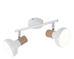 Plafondlamp spot 2 vlammen plafondlamp wit 2 spots, zwenkbare spot, houtlook, E14 stopcontacten, LxBxH 35,5x13x16 cm, Wofi 775502069000