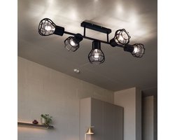 Plafondlamp Spot light Eetkamer kooilook 5 vlammen Plafondlampen, metaal zwart, 5x E27 fitting, LxBxH 90x37x30 cm