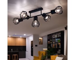 Plafondlamp Spot light Eetkamer kooilook 5 vlammen Plafondlampen, metaal zwart, 5x E27 fitting, LxBxH 90x37x30 cm
