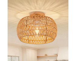 Plafondlamp van henneptouw in Boheemse stijl, handgeweven plafondlamp, plafondlamp met rustieke bevestiging, elegante rotanverlichting voor hal, slaapkamer, keuken, entree, geel