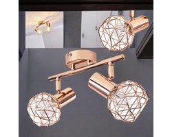 Plafondlamp van metaal in koper, 2-lichts, met verstelbare spots