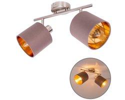 Plafondlamp Wandlamp "Maron" 46cm lengte 2 spots E14 Chroom Textiel Bruin