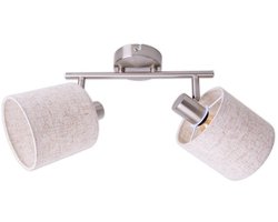 Plafondlamp Wandlamp "Maron" 46cm lengte 2 spots E14 Chroom Textiel Grijs
