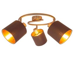 Plafondlamp Wandlamp "Maron" 52cm lengte 3 spots E14 Chroom Textiel Bruin