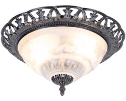Plafondlamp wit Woonkamerlamp antiek zilver rond, retro lamp parelmoer sierlijke elementen, metaal, 2x E14 stopcontacten, DxH 33x17 cm