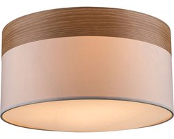 Plafondlamp Woonkamerlamp rond blauw hout textiel beige, metalen stof, 3x E27 stopcontacten, DxH 40x25 cm