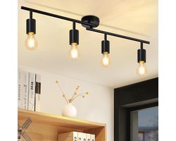 Plafondlamp Zwart 4 Vlammen - Draaibare E27 Vintage Plafondspot voor Keuken, Woonkamer en Slaapkamer