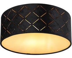 Plafondlamp zwart fluweel kunststof opaal 1 vlam Slaapkamerlamp stof 26 cm, decoratieve gestanste gaten, 1x E27 LED max. 15W, DxH 26x10 cm
