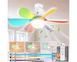 Plafondlampen met Ventilator - 3 kleurtemperatuurverlichting - Doorsnede 52 cm Ventilator Lamp met Afstandsbediening - 40W Plafondventilator met Dimbare LED Lamp - 1/2/4 uur Tmerfunctie - Beschikbaar in Voor Slaapkamer, Keuken, Woonkamer (Kleur)