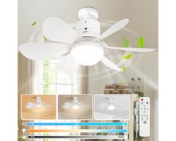 Plafondlampen met Ventilator - 3 kleurtemperatuurverlichting - Doorsnede 52 cm Ventilator Lamp met Afstandsbediening - 40W Plafondventilator met Dimbare LED Lamp - 1/2/4 uur Tmerfunctie - Beschikbaar in Voor Slaapkamer, Keuken, Woonkamer (Wit)
