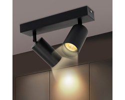 Plafondspot 2 Lichts - Opbouwspot met Draaibare GU10 Spots - Strak Design in Zwart