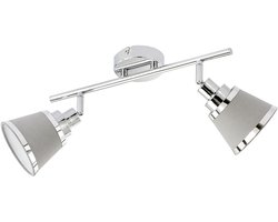 Plafondspot 2 vlammen plafondlamp, beweegbare spots, metaal chroom textiel grijs, 2x E14 stopcontacten, LxBxH 36,5x11,3x21,5 cm, ACTION 719202019000