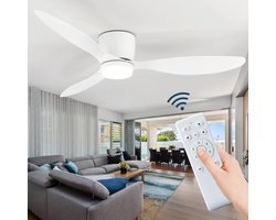 Plafondventilator 3 blad Ø105cm wit - stille ventilator – top kwaliteit - energie zuinig -met remote - ventilator voor laag plafond - 6 snelheden – beste alternatief voor airco - zomer en winter stand – witte ventilator