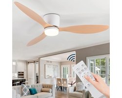 Plafondventilator 3 blad Ø105cm hout - stille ventilator – top kwaliteit - energie zuinig -met remote - ventilator voor laag plafond - 6 snelheden – beste alternatief voor airco - zomer en winter stand – houten ventilator