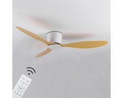 Plafondventilator 3 blad Ø105cm hout/wit - stille ventilator – top kwaliteit - energie zuinig – met remote - ventilator voor laag plafond - 6 snelheden – beste alternatief voor airco - zomer en winter stand – houten ventilator