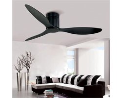 Plafondventilator 3 blad Ø105cm zwart - stille ventilator – top kwaliteit - energie zuinig – met remote - ventilator voor laag plafond - 6 snelheden – beste alternatief voor airco - zomer en winter stand – zwarte ventilator