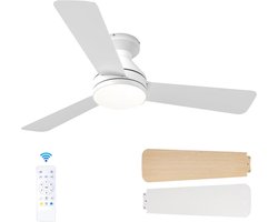 Plafondventilator 3 blad Ø132cm wit - stille ventilator – top kwaliteit - energie zuinig – met remote - ventilator voor laag plafond - 6 snelheden – beste alternatief voor airco - zomer en winter stand – witte ventilator