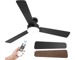 Plafondventilator 3 blad Ø132cm zwart - stille ventilator – top kwaliteit - energie zuinig – met remote - ventilator voor laag plafond - 6 snelheden – beste alternatief voor airco - zomer en winter stand – zwarte ventilator