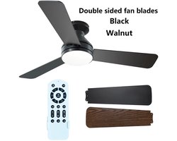 Plafondventilator 3 blad Ø132cm zwart - stille ventilator – top kwaliteit - memory - energie zuinig – dubbele blad -met remote - ventilator voor laag plafond - 6 snelheden – beste alternatief voor airco - zomer en winter stand – zwarte ventilator