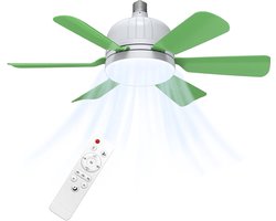 Plafondventilator 40W Ø46 cm - Met Verlichting - 3 step dim en snelheden - Plafonniere Met Ventilator - Met Afstandsbediening - Timer - Geschikt voor E26/E27 lamphouder - Koel voor de zomer - Voor Slaapkamer, Studeerkamer, Eetkamer, enz - Groen
