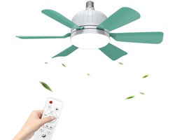 Plafondventilator 40W Ø46 cm - Met Verlichting - 3 step dim en snelheden - Plafonniere Met Ventilator - Met Afstandsbediening - Timer - Geschikt voor E26/E27 lamphouder - Koel voor de zomer - Voor Slaapkamer, Studeerkamer, Eetkamer, enz - Lichtblauw