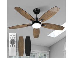 Plafondventilator 5 blad Ø105cm zwart - stille ventilator – top kwaliteit - energie zuinig – met remote - ventilator - 6 snelheden – beste alternatief voor airco - zomer en winter stand – zwarte ventilator