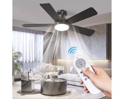 Plafondventilator 5 blad Ø106cm zwart - stille ventilator – top kwaliteit - energie zuinig – met remote - 6 snelheden – beste alternatief voor airco - zomer en winter stand – zwarte ventilator