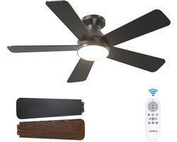 Plafondventilator 5 blad Ø132cm zwart - stille ventilator – top kwaliteit - energie zuinig – met remote - ventilator voor laag plafond - 6 snelheden – beste alternatief voor airco - zomer en winter stand – zwarte ventilator
