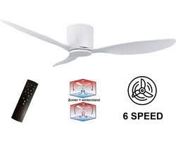 Plafondventilator Brezza 3 blad 132 cm wit - stilste ventilator 2025 – top kwaliteit - energie zuinig – met remote - ventilator voor laag plafond - 6 snelheden – beste alternatief voor airco - zomer en winter stand – witte ventilator