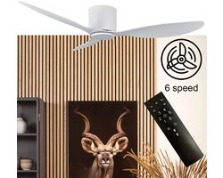 Plafondventilator Brezza 3 blad 132 cm wit - stilste ventilator 2026 – top kwaliteit - energie zuinig – met remote - ventilator voor laag plafond - 6 snelheden – beste alternatief voor airco - zomer en winter stand – witte ventilator