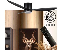 Plafondventilator Brezza 3 blad Ø 132 cm | Zeer stille ventilator | Top kwaliteit | Energie zuinig | + remote | Voor laag plafond | 6 snelheden | Beste alternatief voor airco | Zomer en winter stand | Zwarte ventilator