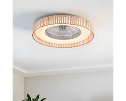 Plafondventilator Cakir met stereffect en aanpasbare kleurtemperatuur - lichtbruine bamboe kap