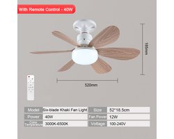 Plafondventilator met lamp en afstandsbediening, 40W, 3000K-6500K, plafondventilatorlamp, 3 windstanden, voor woonkamer, slaapkamer en hal (kaki)