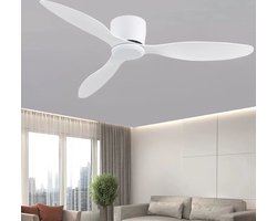 plafondventilator met lamp Ø105cm met 3 bladen – wit design – energiezuinig – afstandsbediening inbegrepen – geschikt voor lage plafonds – 6 snelheden – zomer- en winterstand – topkwaliteit alternatief voor airco