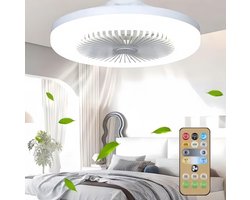 Plafondventilator met verlichting en afstandsbediening - Schroefbare plafondventilatorlamp - Universele verstelling - Mini plafondventilatorlamp - Drie windsnelheden - Timer, geschikt voor slaapkamers, badkamers, garages en kasten - Gebroken wit