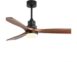 Plafondventilator - Met Verlichting - Met Afstandsbediening - Stille Motor - Massief Hout - 6 Snelheden - Zomer en Winterstand - Woonkamer - 132,00 cm - Omkeerbaar - Houtkleur