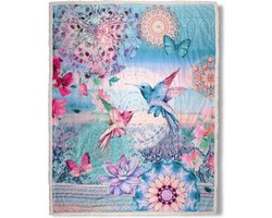 Plaid 130x160 cm - Kleurrijke Bloemen en Vogels Print - Polyester - Zacht en Warm - Voor 1 Persoon