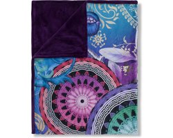 Plaid 130x160 cm - Mandala en Bloemen Print - Paars en Groen - Polyester - Voor 1 Persoon