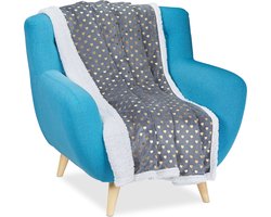 plaid 150 x 200 cm - gouden hartjes - schapenvacht look - grijs-wit