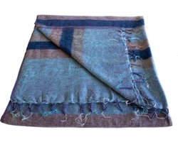 Plaid 240 x 120 cm katoen (wol-look) denimblauw-donkerblauw gestreept