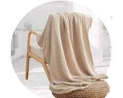 Plaid Beige - 100% Katoen - Dekentje voor op de bank - Sprei - Kleedje - Reisdeken - 150 x 200 cm - Mousseline