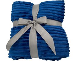 Plaid - Fleece deken - Blauw - 180x200 cm -Woonplaid extra Groot - Huisdecoratie kleed - Sprei - Heerlijk zacht & warm - Corduroy - Ribstof