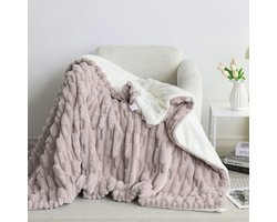 Plaid - Fluweelzacht en extra warm - voor op de bank en als bedsprei - Taupe Geometrisch patroon, 200x230 cm